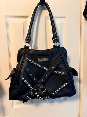 Killstar Black Studded Shoulder Bag with Silver Hardware
